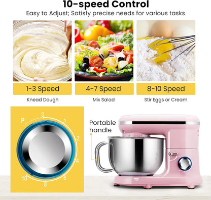 Stand Mixer, 660W 10 Speed 6 Quart Tilt-Head Kitchen Electric Food Mixer with Beater, Dough Hook, Wire Whip and Egg Separator