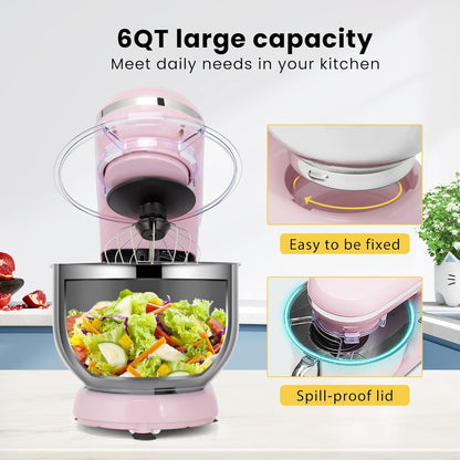 Stand Mixer, 660W 10 Speed 6 Quart Tilt-Head Kitchen Electric Food Mixer with Beater, Dough Hook, Wire Whip and Egg Separator