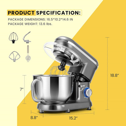 Stand Mixer, 660W 10 Speed 6 Quart Tilt-Head Kitchen Electric Food Mixer with Beater, Dough Hook, Wire Whip and Egg Separator