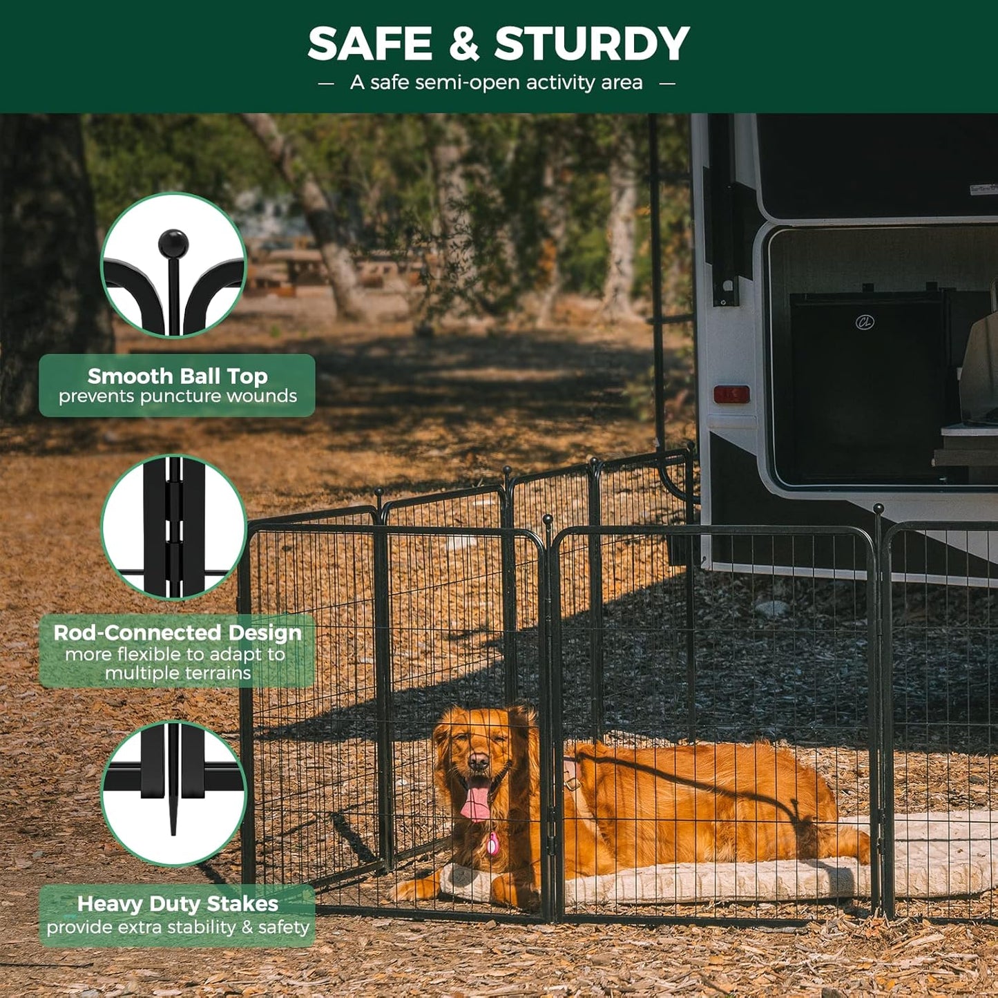 FXW Rollick Dog Playpen for Yard, RV Camping, 45 inch 48 Panels for Large Dogs│Patented