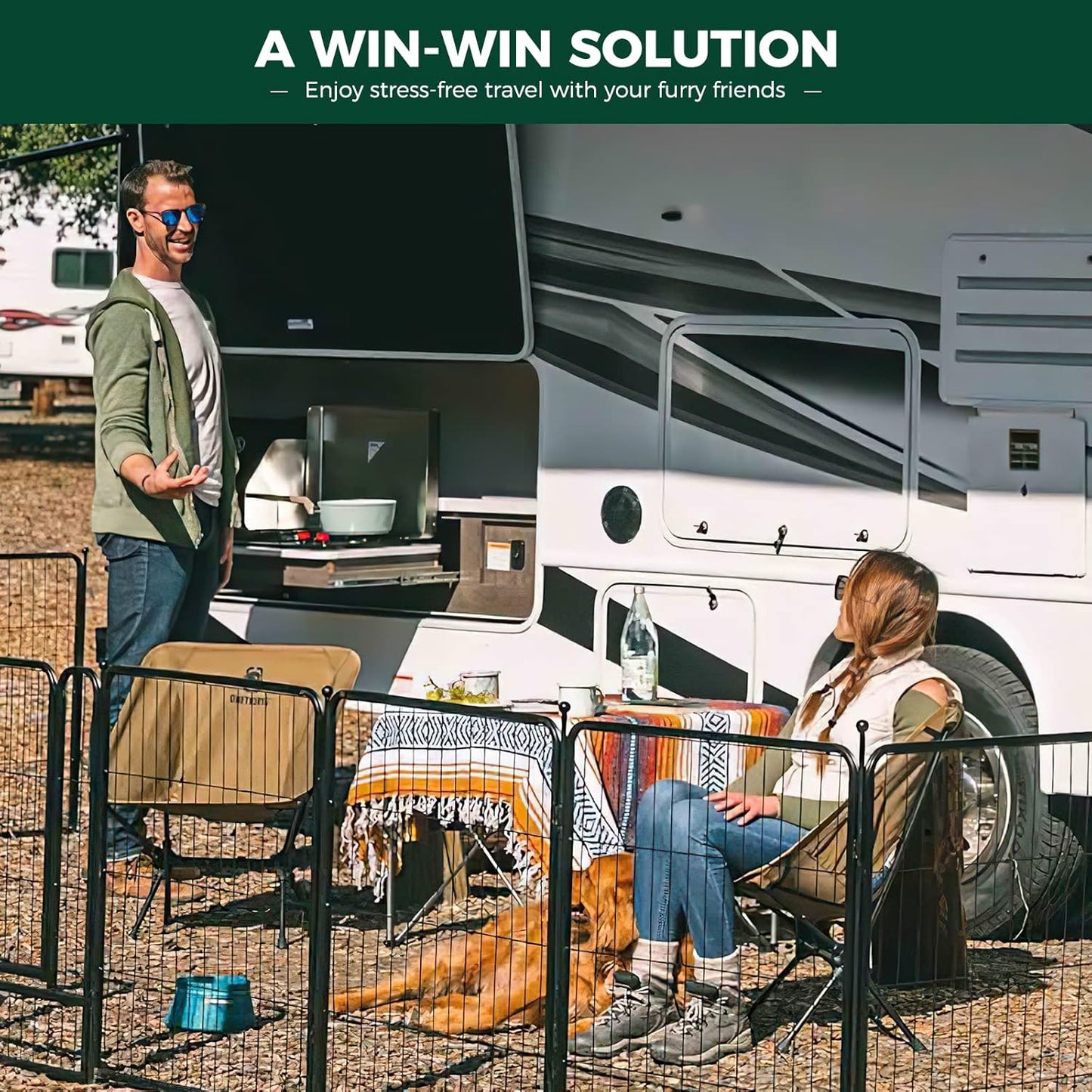 FXW Rollick Dog Playpen for Yard, RV Camping, 45 inch 48 Panels for Large Dogs│Patented