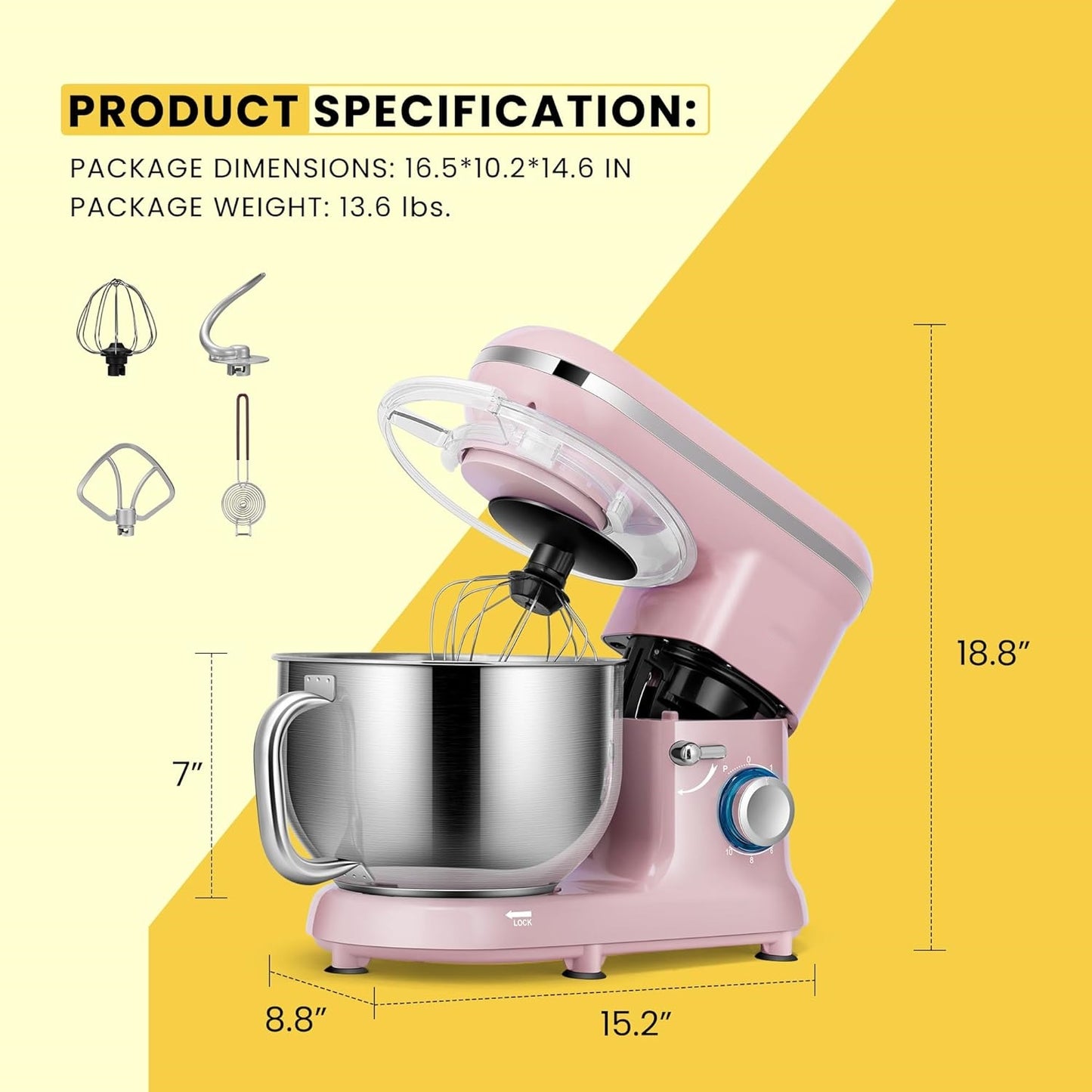 Stand Mixer, 660W 10 Speed 6 Quart Tilt-Head Kitchen Electric Food Mixer with Beater, Dough Hook, Wire Whip and Egg Separator