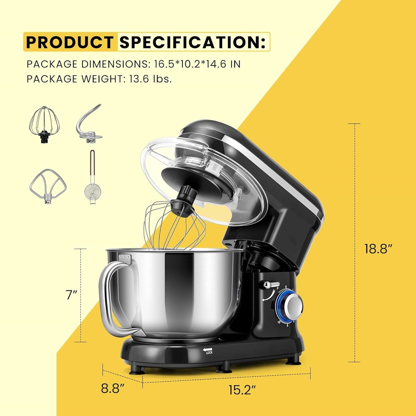 Stand Mixer, 660W 10 Speed 6 Quart Tilt-Head Kitchen Electric Food Mixer with Beater, Dough Hook, Wire Whip and Egg Separator