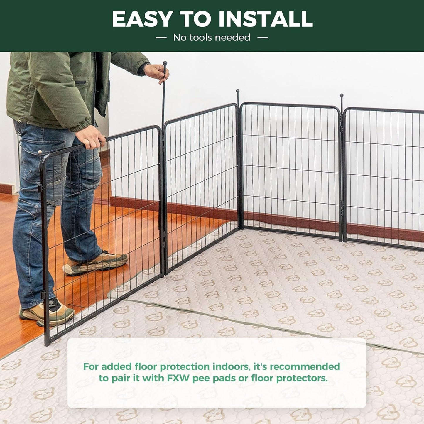 FXW Rollick Dog Playpen for Yard, RV Camping, 45 inch 48 Panels for Large Dogs│Patented