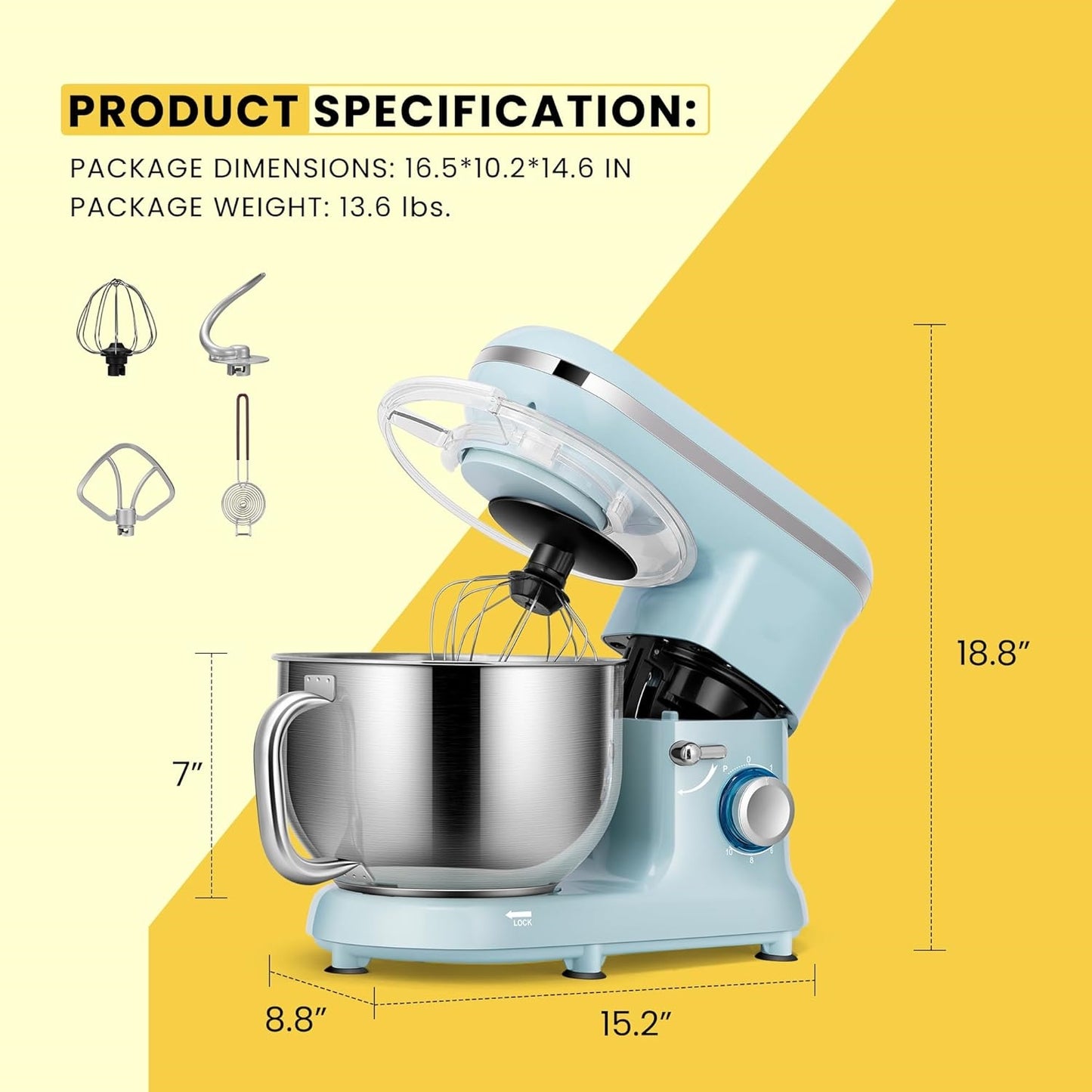 Stand Mixer, 660W 10 Speed 6 Quart Tilt-Head Kitchen Electric Food Mixer with Beater, Dough Hook, Wire Whip and Egg Separator