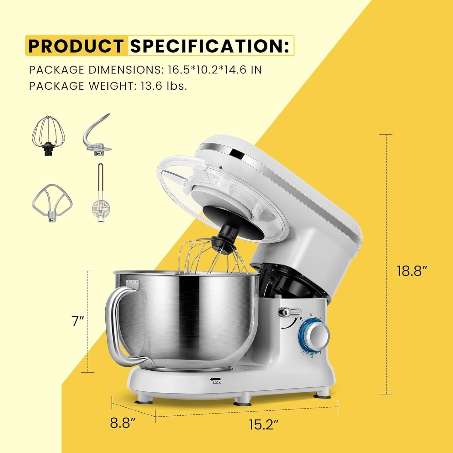 Stand Mixer, 660W 10 Speed 6 Quart Tilt-Head Kitchen Electric Food Mixer with Beater, Dough Hook, Wire Whip and Egg Separator