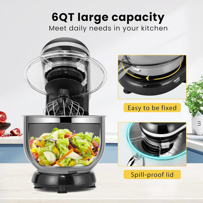Stand Mixer, 660W 10 Speed 6 Quart Tilt-Head Kitchen Electric Food Mixer with Beater, Dough Hook, Wire Whip and Egg Separator