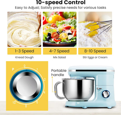 Stand Mixer, 660W 10 Speed 6 Quart Tilt-Head Kitchen Electric Food Mixer with Beater, Dough Hook, Wire Whip and Egg Separator