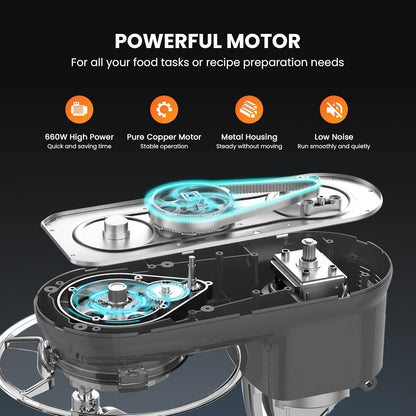 Stand Mixer, 660W 10 Speed 6 Quart Tilt-Head Kitchen Electric Food Mixer with Beater, Dough Hook, Wire Whip and Egg Separator