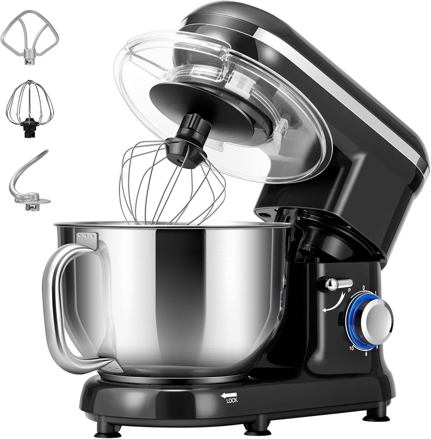 Stand Mixer, 660W 10 Speed 6 Quart Tilt-Head Kitchen Electric Food Mixer with Beater, Dough Hook, Wire Whip and Egg Separator