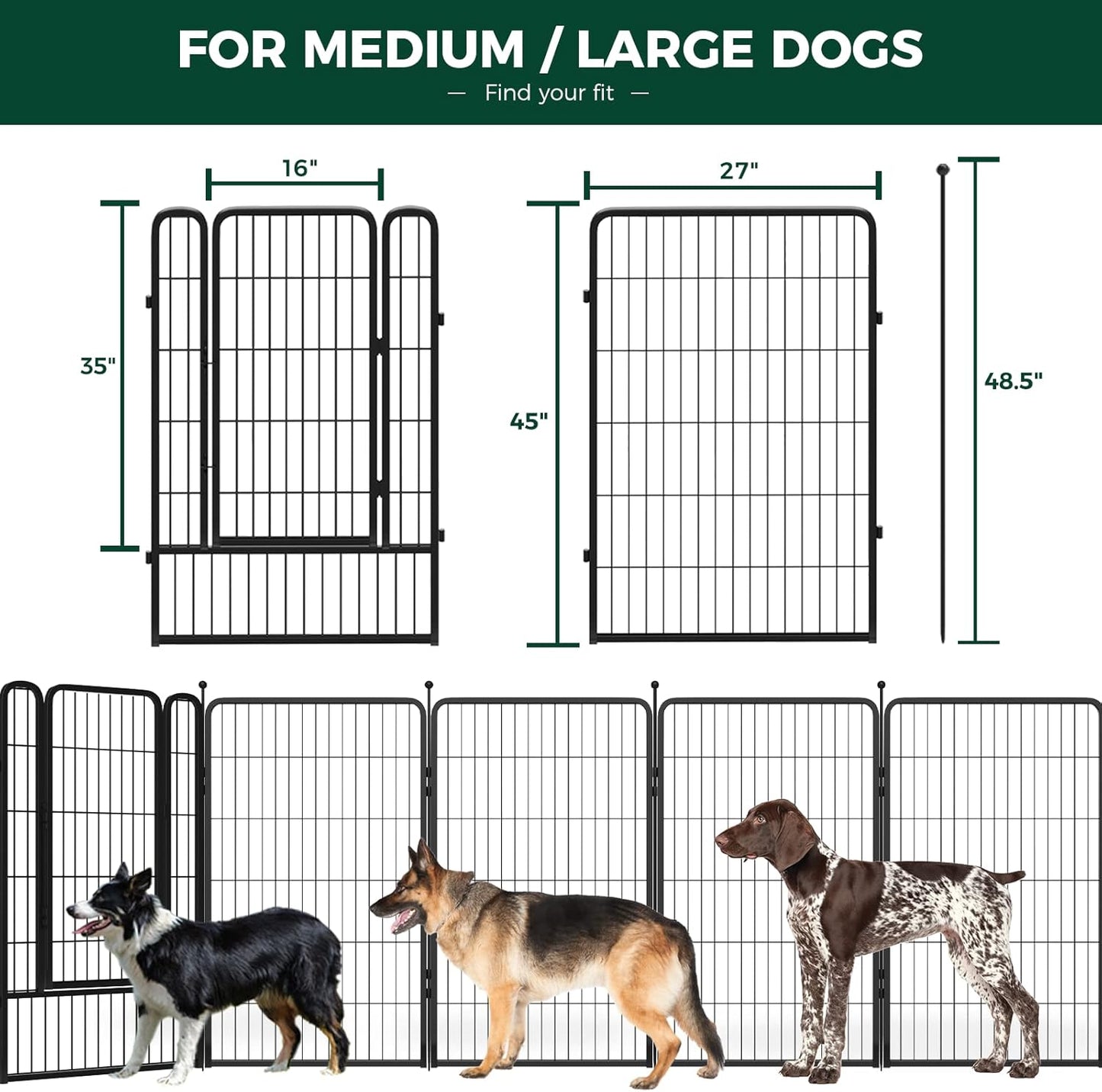 FXW Rollick Dog Playpen for Yard, RV Camping, 45 inch 48 Panels for Large Dogs│Patented